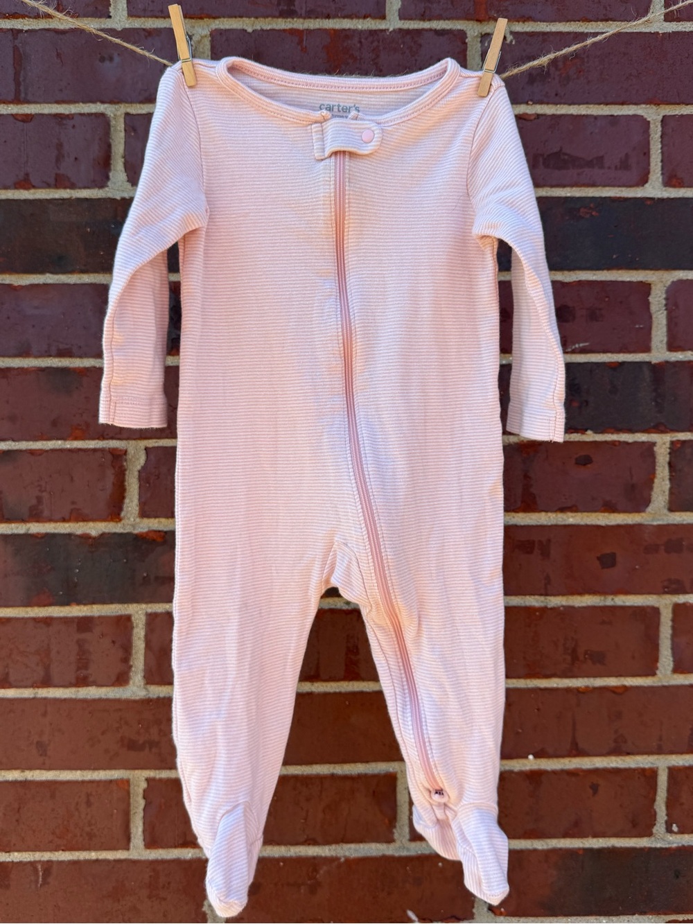 Carter's Pale Pink Striped Footed Baby One-Piece